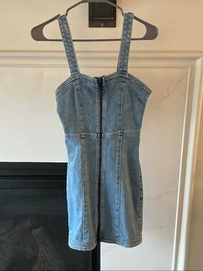 NEON BLONDE Light Blue Denim Mini Dress with Front Zip